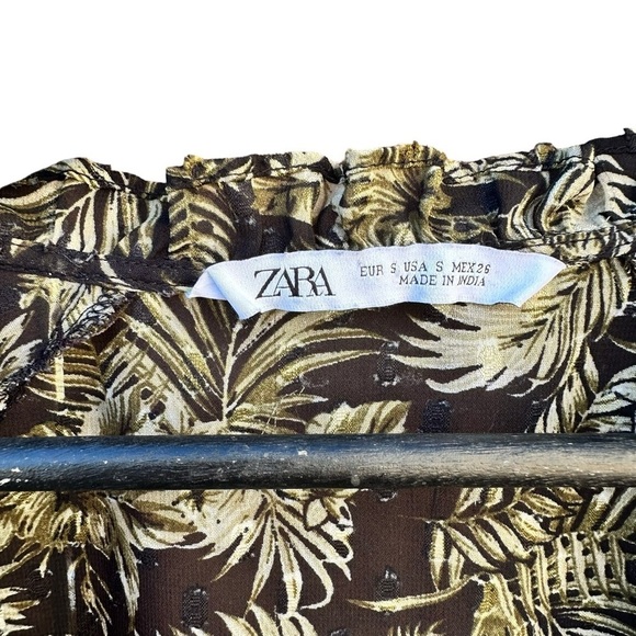 Zara women's long sleeve brown and tan sheer blouse size small - Picture 3 of 3